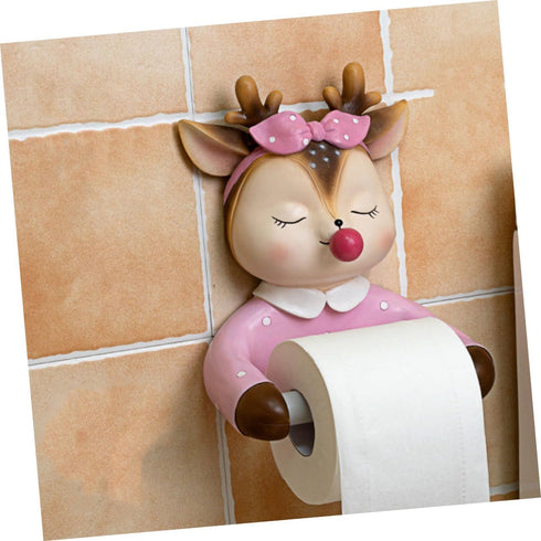 1pc Accommodates Cartoon Deer Wall-Mounted Toilet Paper Holder Decorative Tissue Storage Rack for Bathroom Creative