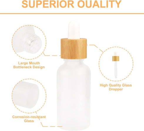 4 Pack Frosted Glass Dropper Bottles, Essential Oil Bottles with Eye Dropper and Bamboo Lids, 30ml/1oz