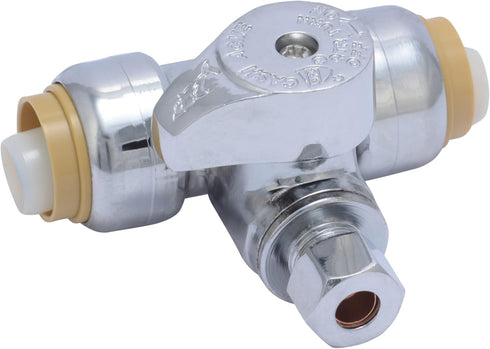SharkBite 1/2 x 1/2 x 1/4 Inch Compression Tee Stop Valve, Push to Connect Brass Plumbing Fitting