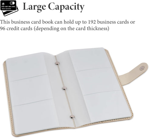 lizimandu Business Card Holder Book - PU Leather Organization Binder for Men & Women, Holds Up to 96 Cards (1-Beige)