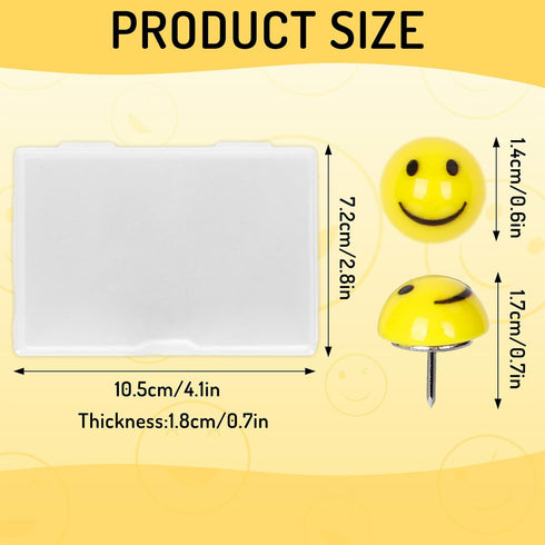 Whaline 50Pcs Resin Happy Face Push Pins Smile Face Decorative Thumb Tacks Cute Yellow Cork Board Thumbtacks for Bulletin Board Photo Wall Decor Office Supplies