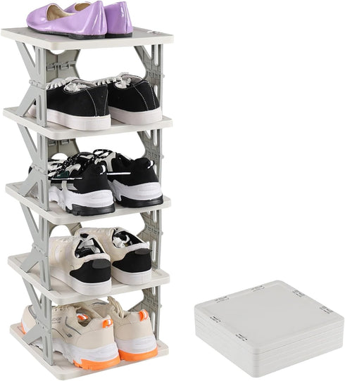 Afromy 5 Tier Plastic Collapsible Shoe Shelf, Vertical Shoe Organizer Rack for Front