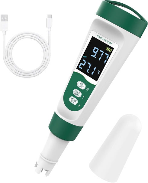 5-in-1 Digital PH Meter, with Voice Function, PH/TDS/EC/Temp/Salt Pool Salt Tester, Waterproof