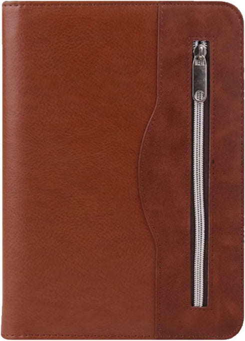 SAYEEC Leather Portfolio Notebook Binder with Calculator, A5 6 Ring Refillable Budget Planner Cover with Zipper