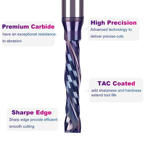 3/16 Inch 1/4 Inch SpeTool Solid Carbide CNC Router Bit Cutting Diamter with Shank, TAC Coated Spiral Compression