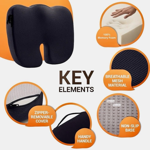 LongSeatto Tailbone Premium Memory Foam Seat Cushion with Carrying Bag & Cooling Gel for Office Chair, Wheelchair