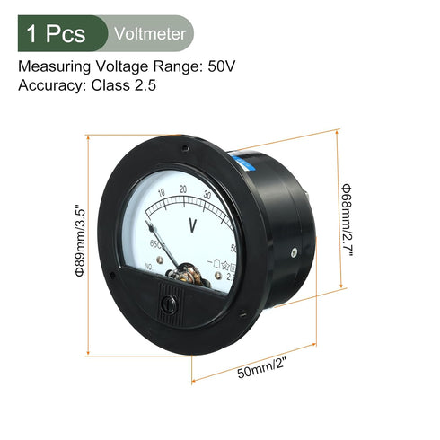 YOKIVE Analog Panel Voltmeter, DC 50V Volt Meter Measuring Gauge, Great for Circuit Testing Measurement Equipment (White, Clear, Black, Round)