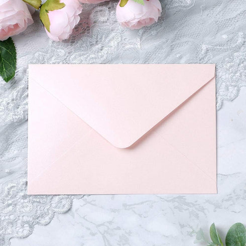 PONATIA 50 PCS/Pack A7 Envelopes - Shiny Blush Pink - 5.25 x 7.5'' - Perfect for 5 x 7'' Wedding Invites