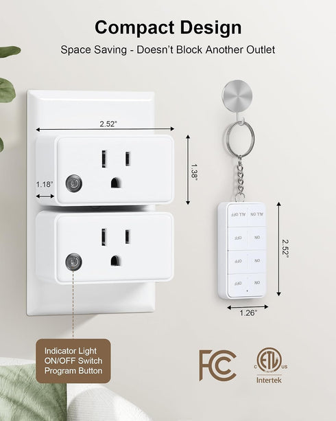 200FT 15A/1875W Remote Control Outlet with All On/Off Switch, Long Range Wireless Light Switch, Compact Design