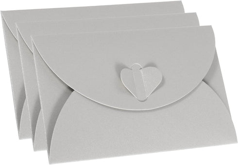 PATIKIL Gift Card Envelopes, 12 Pack Heart Shaped Clasp Mini Envelopes for Birthdays, Weddings - Silver