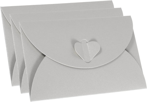 PATIKIL Gift Card Envelopes, 12 Pack Heart Shaped Clasp Mini Envelopes for Birthdays, Weddings - Silver