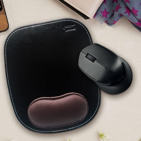 Ergonomic Leather Mouse Pad Mat with Wrist Support, Non-Slip Rubber Base for Gaming Office