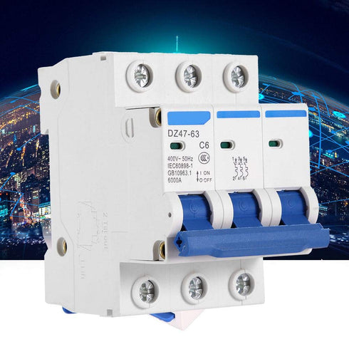 3 Pole Miniature Circuit Breaker Safety Breaker DZ47-63 AC 400V 6/10/16/20A(6A)
