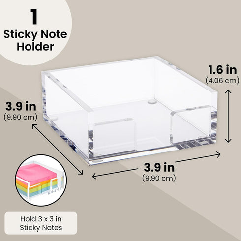 Juvale Clear Acrylic Sticky Note Holder, 3.9" x 3.9" x 1.6" Desk Accessory & Organizer for Classroom