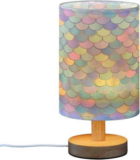 ALAZA Cute Fish Mermaid Scales Bedside Table Lamp with USB Port for Bedroom Nightstand Lamps Night Light Linen Fabric
