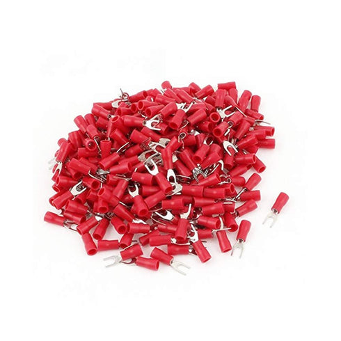 100pcs Red Insulated Fork Spade Lugs, U-Type Wire Connector Electrical Crimp Terminals 22-16AWG