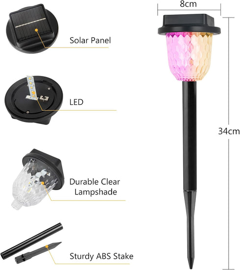 2 Pack echosari Color Changing Solar Pathway Lights, Dynamic Pattern Multicolor & Warm White Solar Lights Outdoor