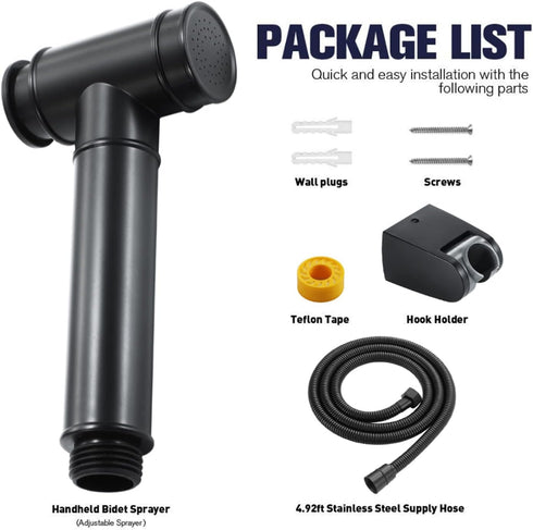 YHWKZCTTT Black HandheldSprayer for Toilet Portable Baby Cloth Diaper Sprayer Hand Held ToiletSprayer Head withHose