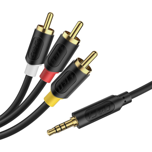 J&D 3.5mm to RCA AV Cable, Audio/Video Transmission, 1/8" TRRS to 3