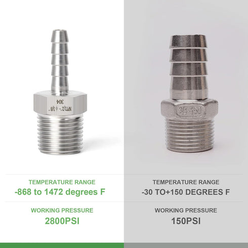 TAISHER 5PCS Forging 304 Stainless Steel Air Hose Fittings, Hose Barb Fittings 3/8" Barb x 1/2" MNPT Pipe Adapter