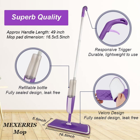 3 2 Commercial Spray Mops for Hardwood Floor Cleaning: MEXERRIS Floor Mop with Washable Pads for Swiffer Powermop - Wet