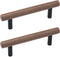 2Pcs Walnut Solid Wood Pulls Handles Aluminum Alloy Black Base Kitchen Wardrobe