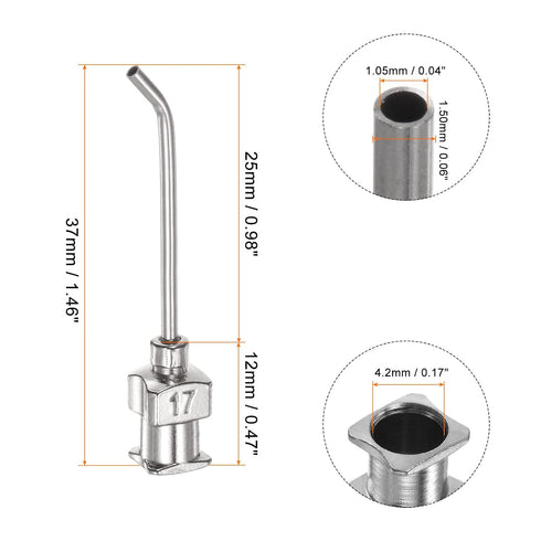 12pcs Dispensing Needles, 17 Gauge 1" Stainless Steel Blunt Tip 45 Degrees Bent Dispensing Needles with Luer Lock Connector for Ink Cartridges,Glue,Syringes,Woodworking