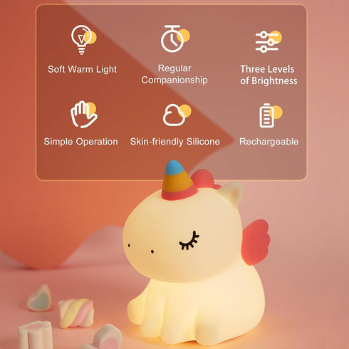 AGEK Dimmable Unicorn Night Light for Kids, Silicone Baby Nursery Night Light LED Unicorns Lamp Rechargeable Bedside