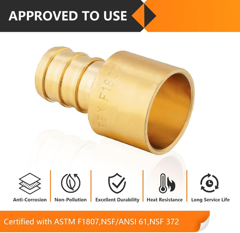 20-Pack PEX Fittings, 1/2" PEX x 1/2" Female Sweat Adapter, Brass Crimp Fitting for PEX Pipes