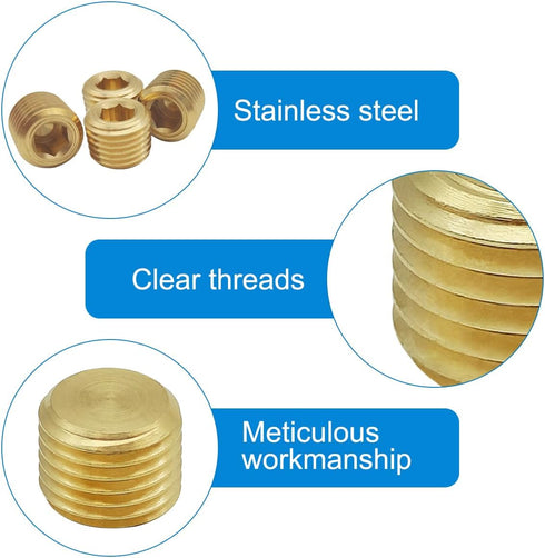 8 Pack 1/4 Inch NPT Male Brass Hex Counter Sunk Pipe Plug Kit for Water, Gas, Oil, Internal Hex Socket