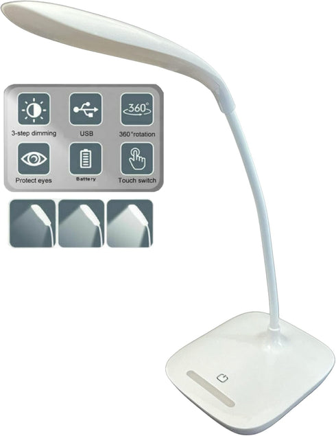 GoLamp 3 Dimming 2-in-1 LED Levels Lamp Touch Coltrol with Night Light. USB or Battery Operated. Black or White (White)