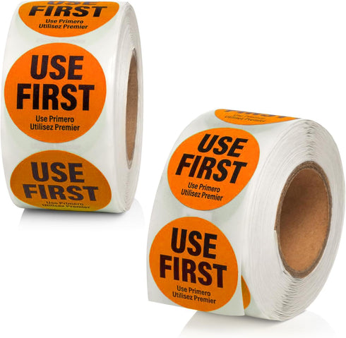 1000 Labels Use First Stickers for Food Service, 1.5-inch Wide, Orange by