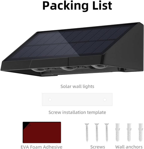 3 (1 Pack) Solar Wall Lights Outdoor, LED Lenses Fence Lights Solar Powered Outdoor Waterproof Warm White, Dusk to Dawn
