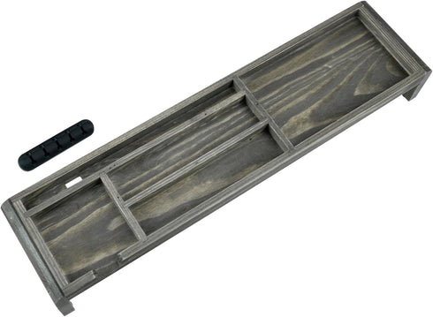 MyGift Desk Organizer Keyboard Shelf, Vintage Weathered Gray Solid Wood Office Storage Tray with 5 Compartments