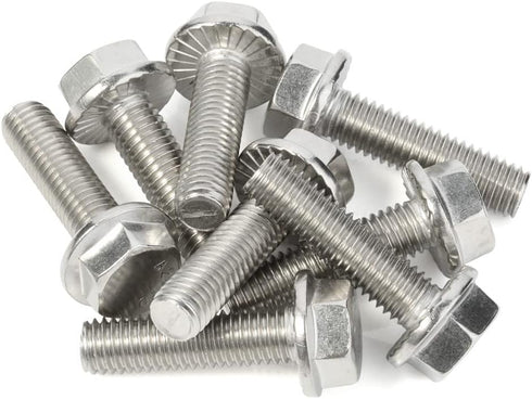 M10-1.5 x 40mm Flanged Hex Head Bolts, Stainless Steel 18-8 (304), Plain Finish, 5 PCS