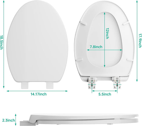 2 Pack, 18.5"L 14"W Toilet Seat Elongated Toilet Seats with Cover Quiet Close, Never Loosen Bumpers, Easy Removing