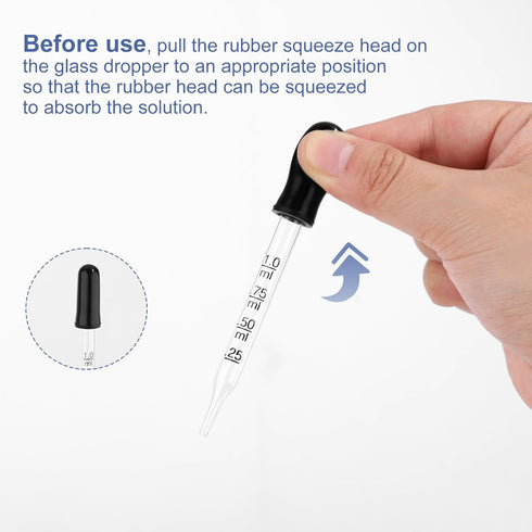 3pcs 1ml Eye Dropper, 3.03x0.28 Inch Liquid Pipettes, Glass Dropper with Bent, Ball & Straight Tip for Oil Laboratory