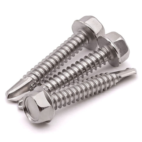 #8 x 1-1/2" Hex Washer Head Self Drilling Screws, 100 Pack, 410 Stainless Steel Sheet Metal Screws