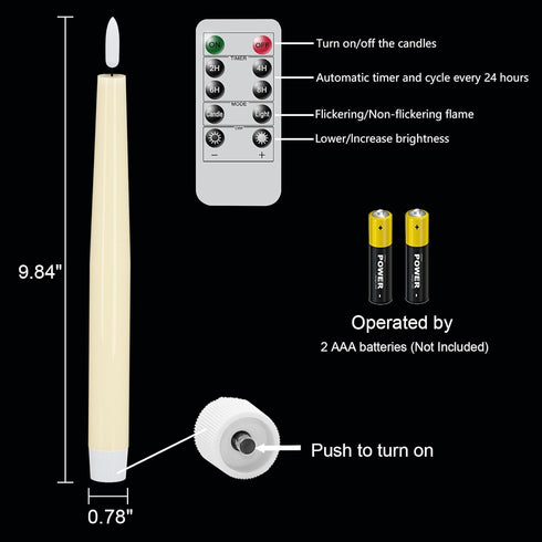 GenSwin Set of 3 Flameless Taper Candles, Real Wax LED Flickering Candlesticks with Remote Timer for Wedding, Party,