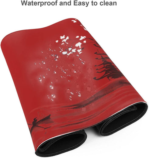 Large Red Mouse Pad XL, Japan Cherry Blossom Extended Anime Gaming Pad, Non-Slip Rubber Base, 31.5'' X 12''