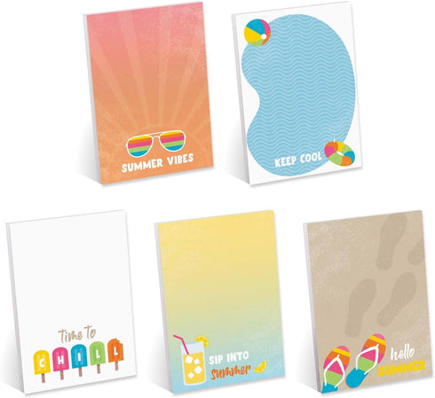 Summer Vibes Sticky Note Set, 4" x 6" Repositionable Pads with Five Modern Beach Theme Designs