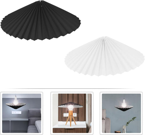 2pcs 31cm Veemoon Pleated Fabric Lampshades with Metal Frame Ruffled Linen Lamp Shade Covers in Black and White