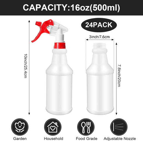 Rtteri 24 Pcs 16 oz Plastic Spray Bottle for Cleaning, Leak Proof and Reusable for Various Uses, Red and White
