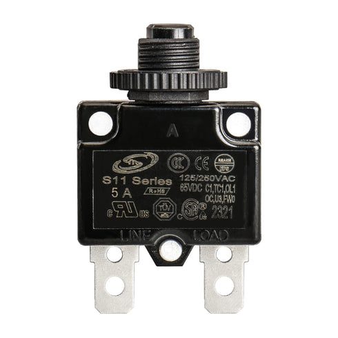 Baomain 5A Circuit Breaker Thermal Overload Protector, S11 Series 125/250VAC/65VDC, Manual Reset Thermal Circuit Breakers Black UL CE Listed Pack of 10 (5 Amp.)