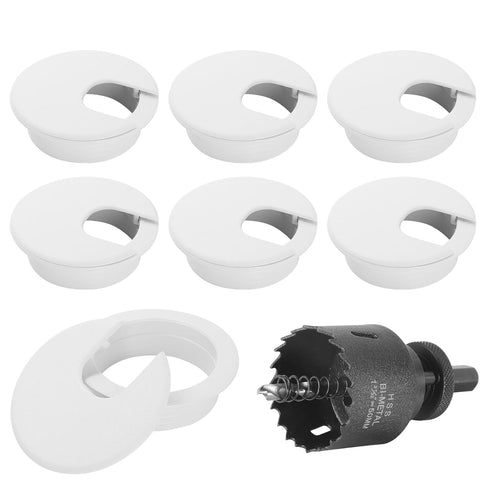 2" White Desk Grommet with Bi-Metal Hole Saw, Plastic Cable Hole Cover for Desktop Cord Management, 7 Pieces