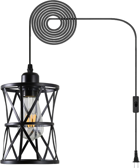 Laihezz Plug in Pendant Light, Hanging Light Fixture with Plug in Cord, Metal Black Hanging Lights with Plug in Cord