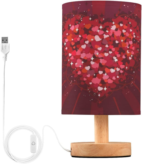 YETTASBIN Valentine's Day Love Heart Bedside Table Lamp, Small LED Desk Light USB