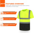 High Visibility Shirts Class 2 Quick Dry Safety T Shirts with Pocket, 4 Reflective Strips, Short Sleeve, Black Bottom