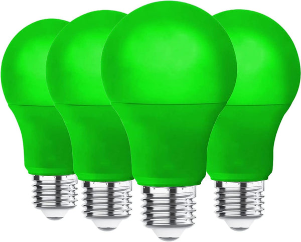 4 Pack LED Green Light Bulbs, A19 9W with E26 Base, 60W Equivalent for Wedding, Halloween, Christmas, Home Lighting