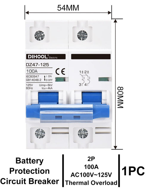 DIHOOL 100 Amp Circuit Breaker DIN Rail Mount 2 Pole AC 110V Low Voltage Disconnect Switch